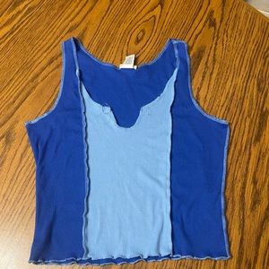 Blue Asymmetrical Crop Tank Top